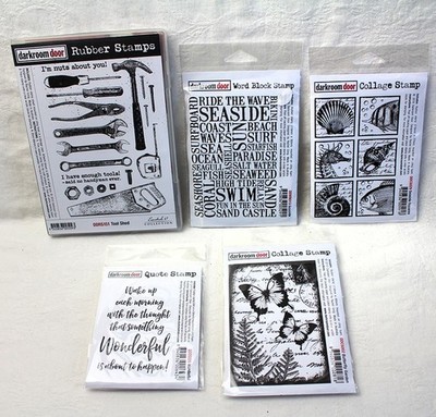 Darkroom Door Rubber Stamp LOT  Tool Shed Seaside Collage Quote Butterfly Garden