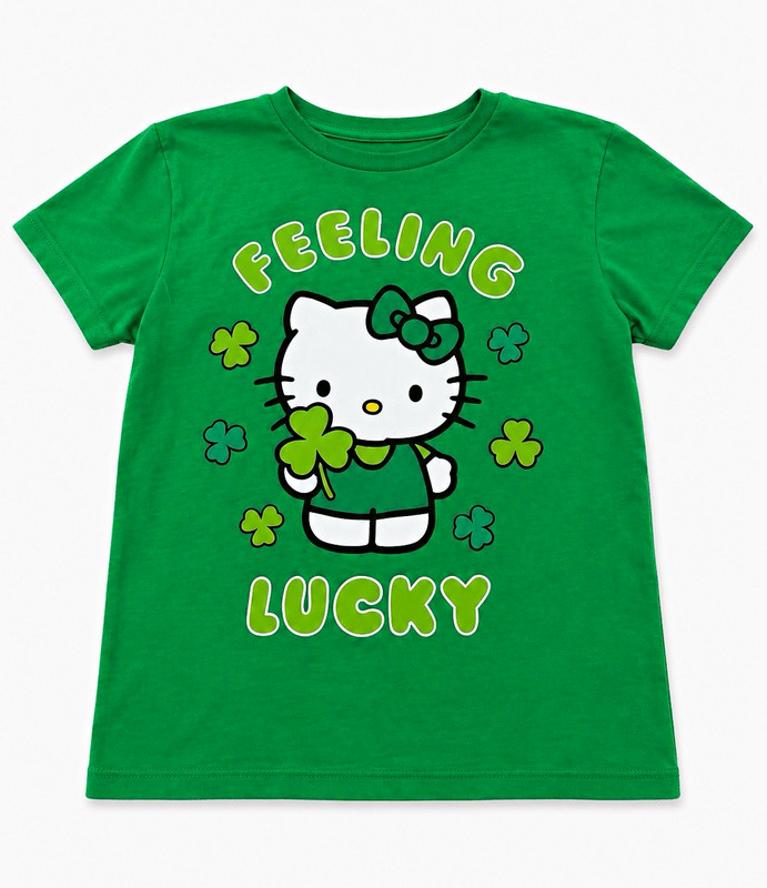 Sanrio Hello Kitty Feeling Lucky Green Graphic Short Sleeve T-Shirt Girls 7/8