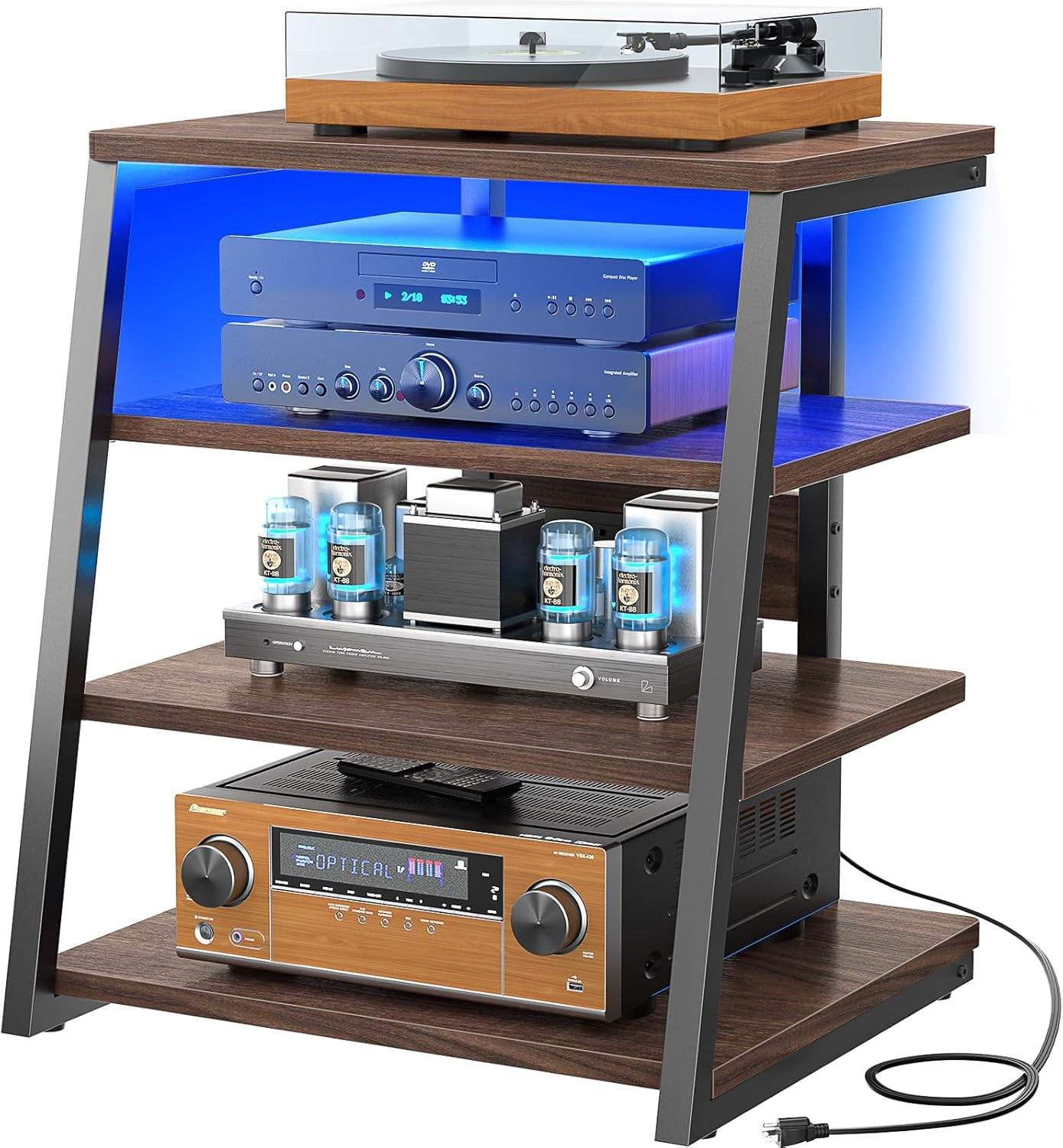 With Led Lights & Power Strips, Black Walnut