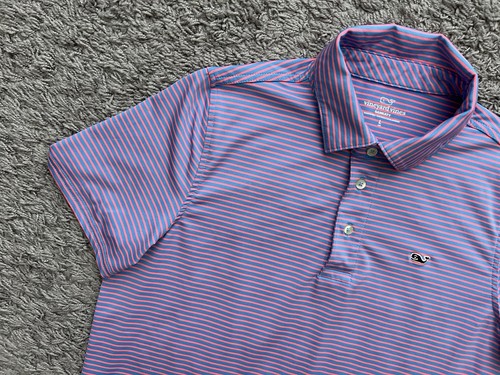 Vineyard Vines SANKATY Boys Size Large (16) Blue/Pink Striped Polo Preppy Golf - Picture 10 of 20