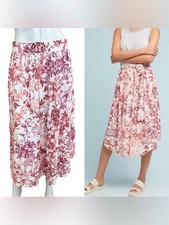 Anthropologie Maeve White Pink Red Tropical Floral Staycation Midi Skirt Medium