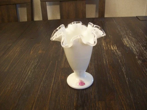 FENTON MILK GLASS SILVERCREST RUFFLED VASE 6 1/2" TALL
