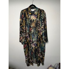 Anthropologie Floral Duster Kimono Tropical Botanical Black Long Unisex