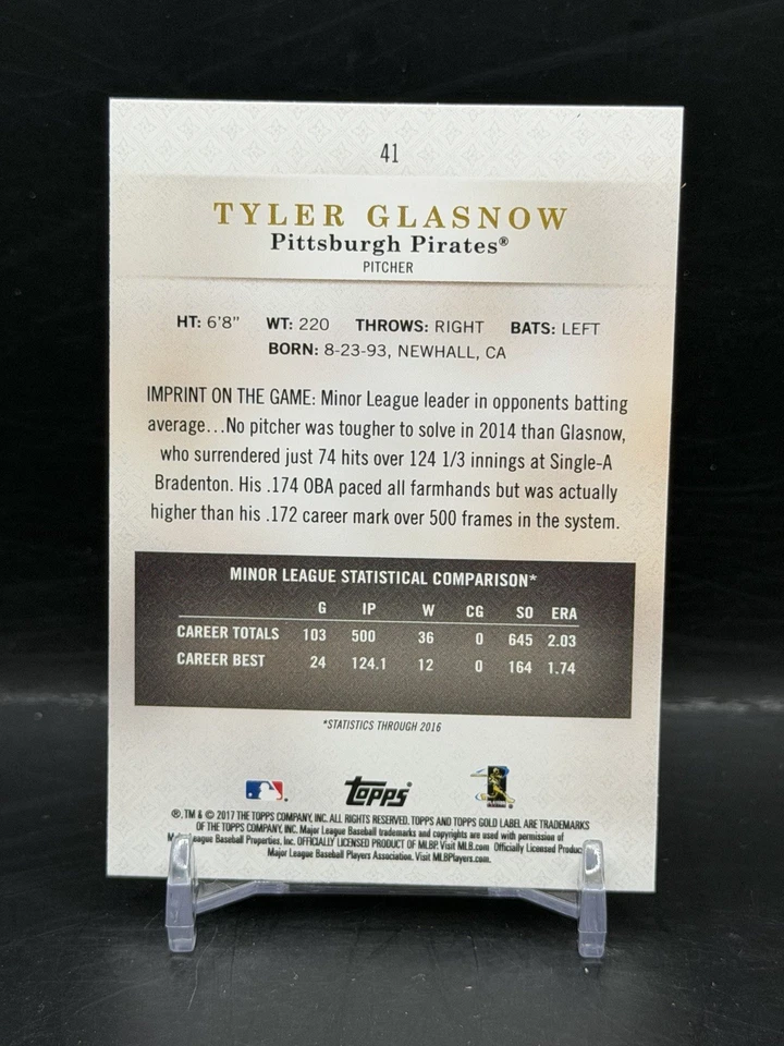 2017 Topps Gold Label #41 Tyler Glasnow Rookie RC Class I - Image 2 of 2