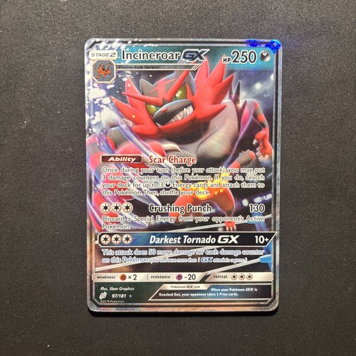 INCINEROAR GX 97/181 HOLO RARE SUN AND MOON TEAM UP POKEMON TCG CARD LP