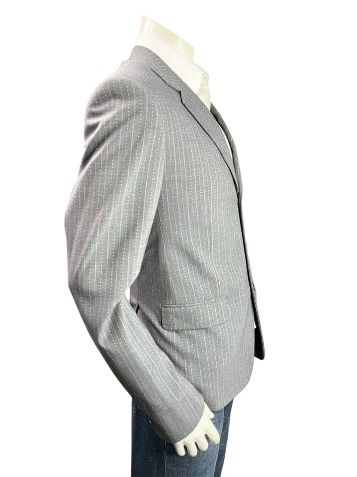 Blazer Giovanni Valentino Para Hombres 34R Solapa Muescas Gris Rayas Chaqueta Deportiva Foto 4 de 4