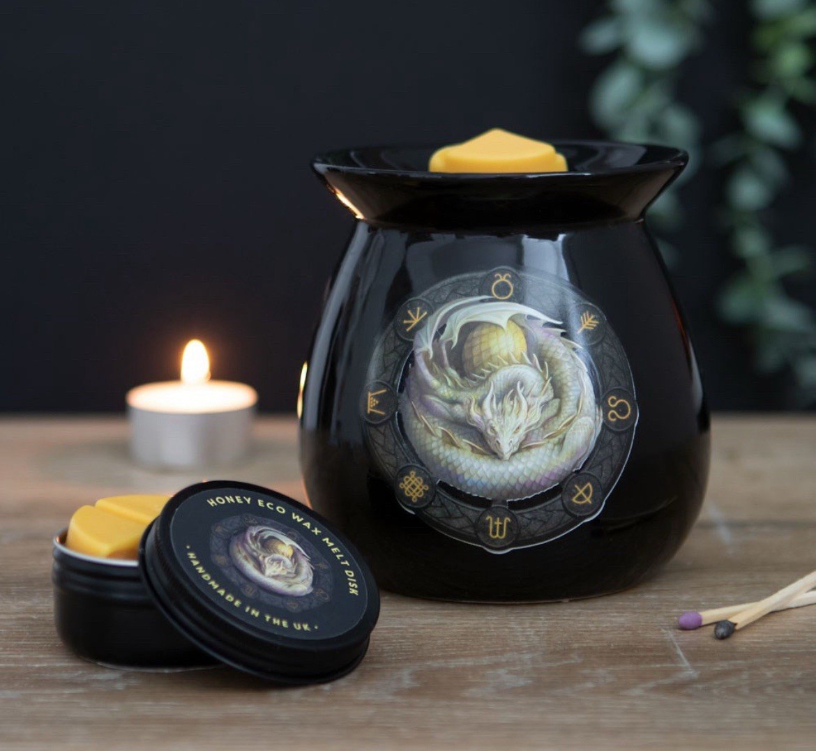 Anne Stokes Ostara Black Wax Melt Oil Burner Gift Set Dragon Of The Sabbat Pagan