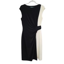 Lauren Ralph Lauren Women's 8 Sheath Dress Black White Colorblock Ruched Side