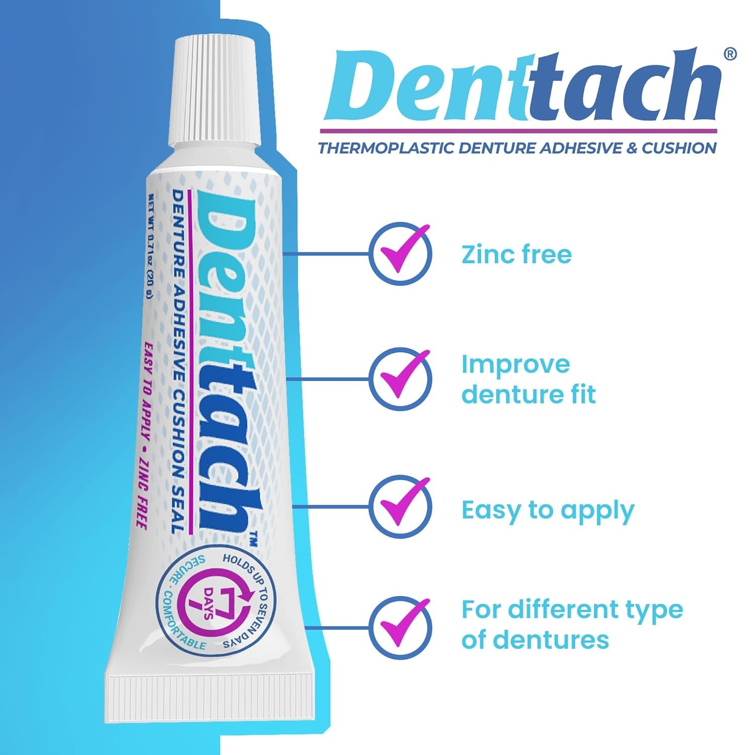 Denttach Seven Denture Adhesive, Thermoplastic Cushion,... 