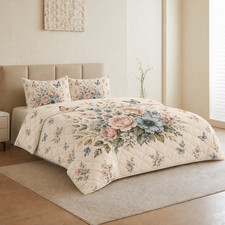 Botanical Flower  Butterfly Quilt Set 3PCS Bedspread Coverlet Bedding Decor