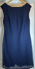 Jessica Howard Navy Blue Lace Overlay Sleeveless MIDI Dress Size 12