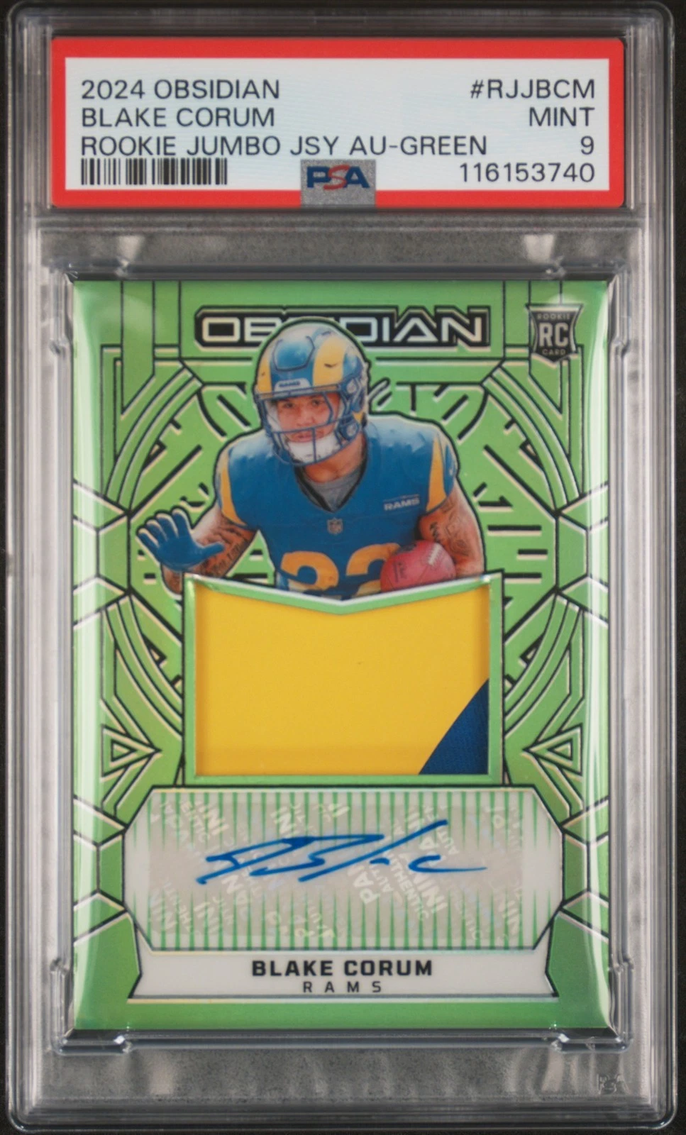 Blake Corum Panini Obsidian Rookie Jumbo Jersey Autographs #RJJBCM Green