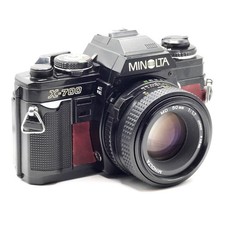 Minolta X-700 35mm SLR Film Camera MD 50mm f/1.7 Lens Red Crazy Horse Leather
