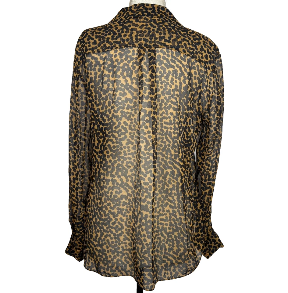 Camisa Diane von Furstenberg Mujer 12 Marrón Negro Seda Transparente Cuello Leopardo Foto 2 de 4