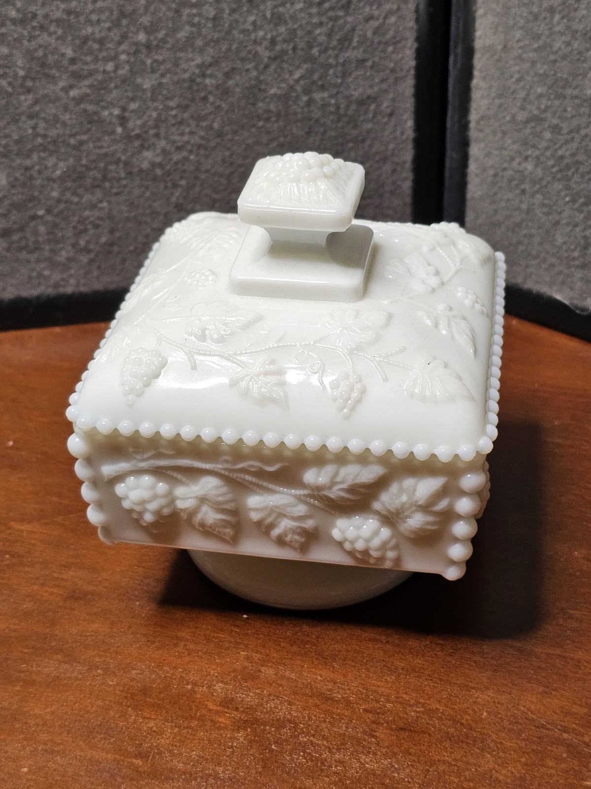 Vintage Westmoreland Milk Glass Pedestal Dish with Paneled Grape Design