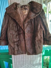 Vintage 1950s Brown Mink Fur Jacket Shawl Collar Flared Hem AS IS Repair