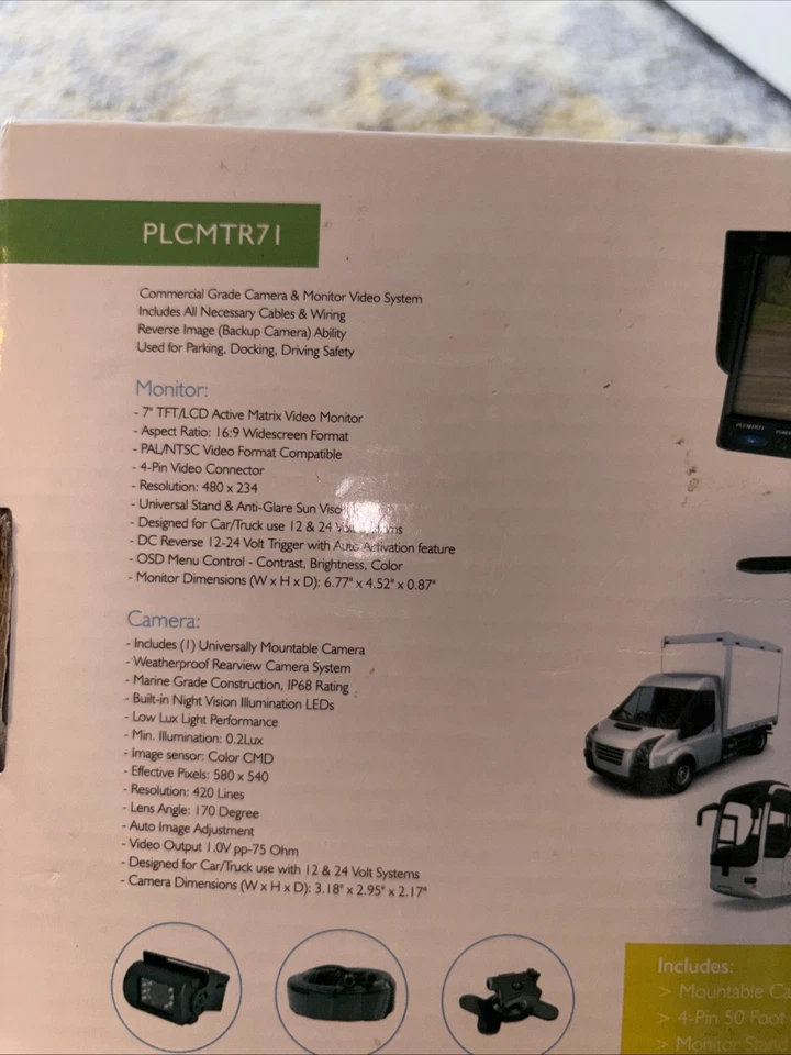 Sistema de monitor de cámara de visión trasera universal Pyle PLCMTR71, grado comercial Foto 2 de 4