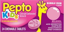 Pepto-Bismol Kids Calcium Carbonate Chewable Tablets Bubble Gum 24 EA