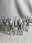 4-Vintage Federal Glass Co. Inca Atomic Starburst Tumbler MCM Turquoise 22K Gold
