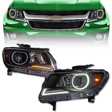 Sequential For 2015-2022 Colorado Blk Projector Led Headlights Amber Wdrl Halo