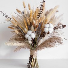 Natural Dried Flower Bouquet - Pampas Grass, Cotton Natural, Brown,white