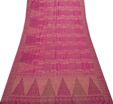 Sushila Vintage Pink Saree 100 Pure Silk Woven Floral Sari Craft 5 YD Fabric