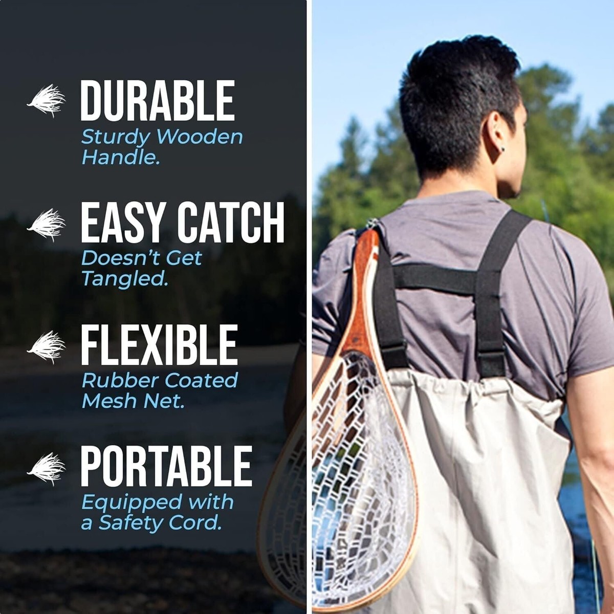 Spring Frame Trout Net Minnow Net Fly Fishing Net, Trout Net, Wooden Frame Fly Fishing Landing ...