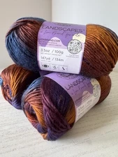 Lion Brand Landscapes Self Striping Yarn~Lot of 3 Skeins~Mountain Range #202AR