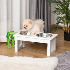 Elevated Dog Bowls  Dog Food Stand Pet Feeding Station W/ Stainless Steel White