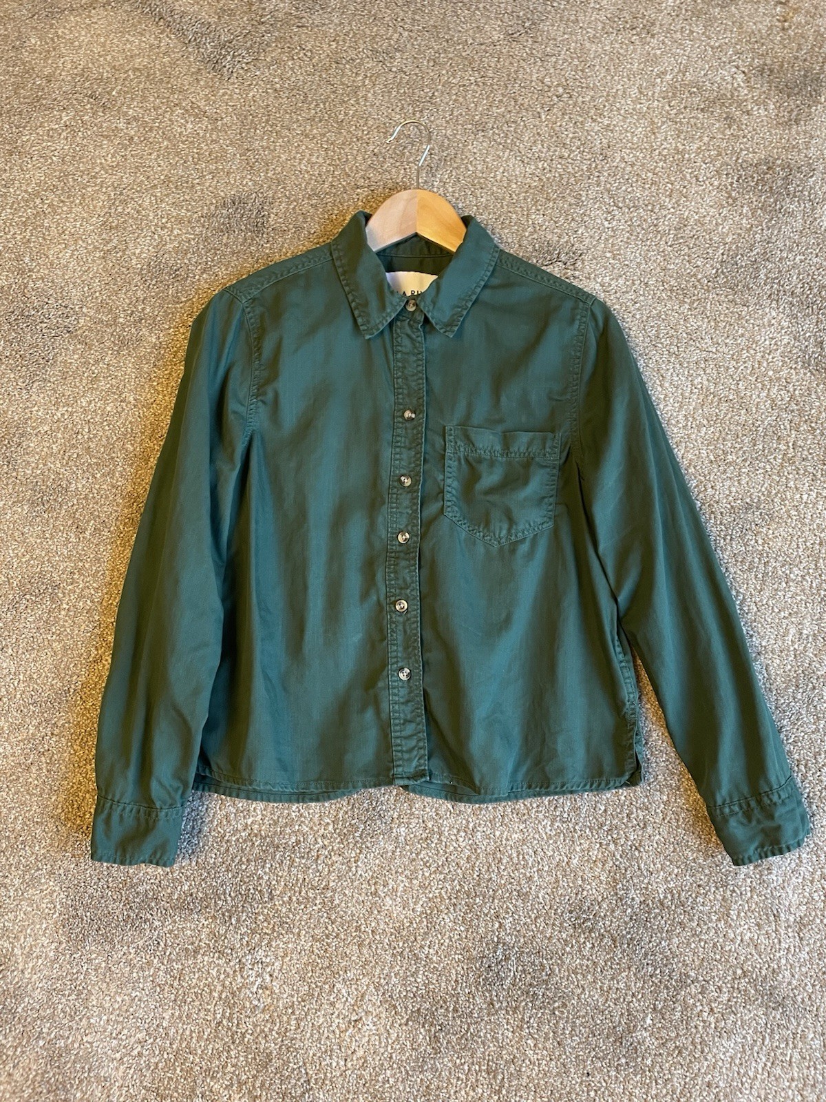 Lola River Green Button Down Long Sleeve Shirt Size S 100% Tencel Lyocell