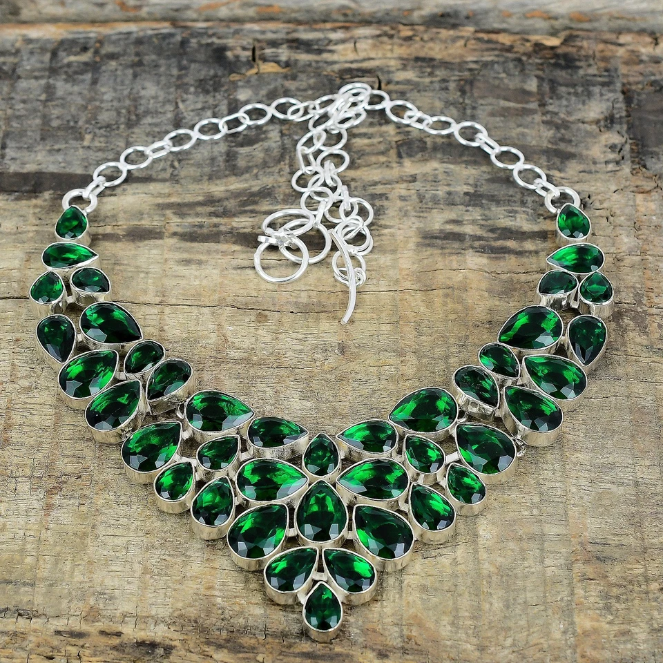 Collar de piedras preciosas de turmalina verde plata de ley 925 joyería hecha a mano para regalo Foto 4 de 4