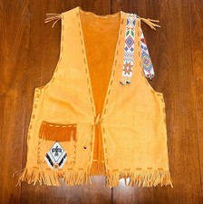 Vintage Native American Leather Buckskin Fringed Beaded Vest