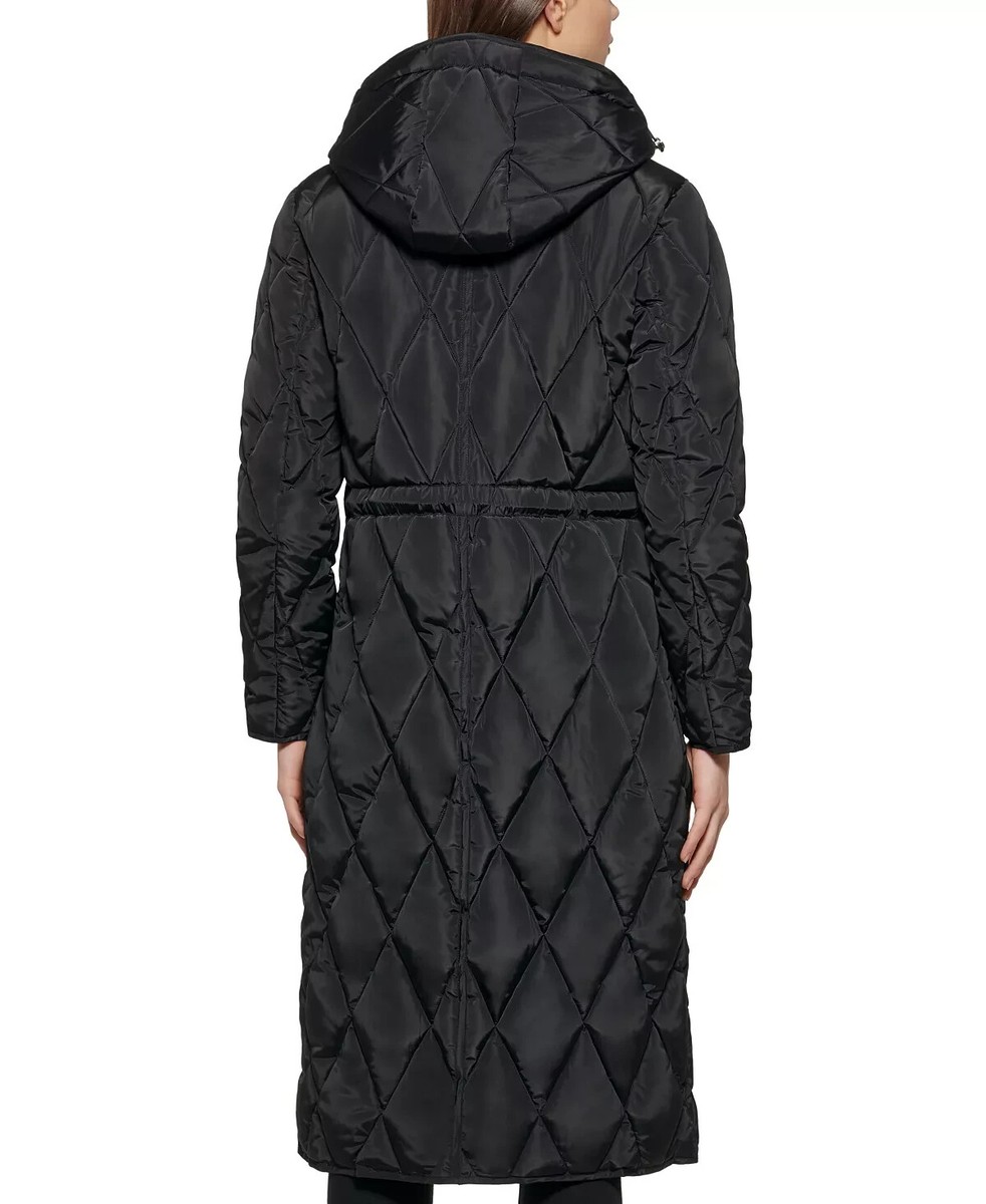 Kenneth Cole V8615 Black Quilted Hooded Anorak Coat Womens Size L