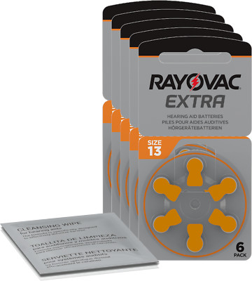 30x Rayovac Extra Advanced Hörgerätebatterie orange P13 (5x6er) + Reinigungstuch