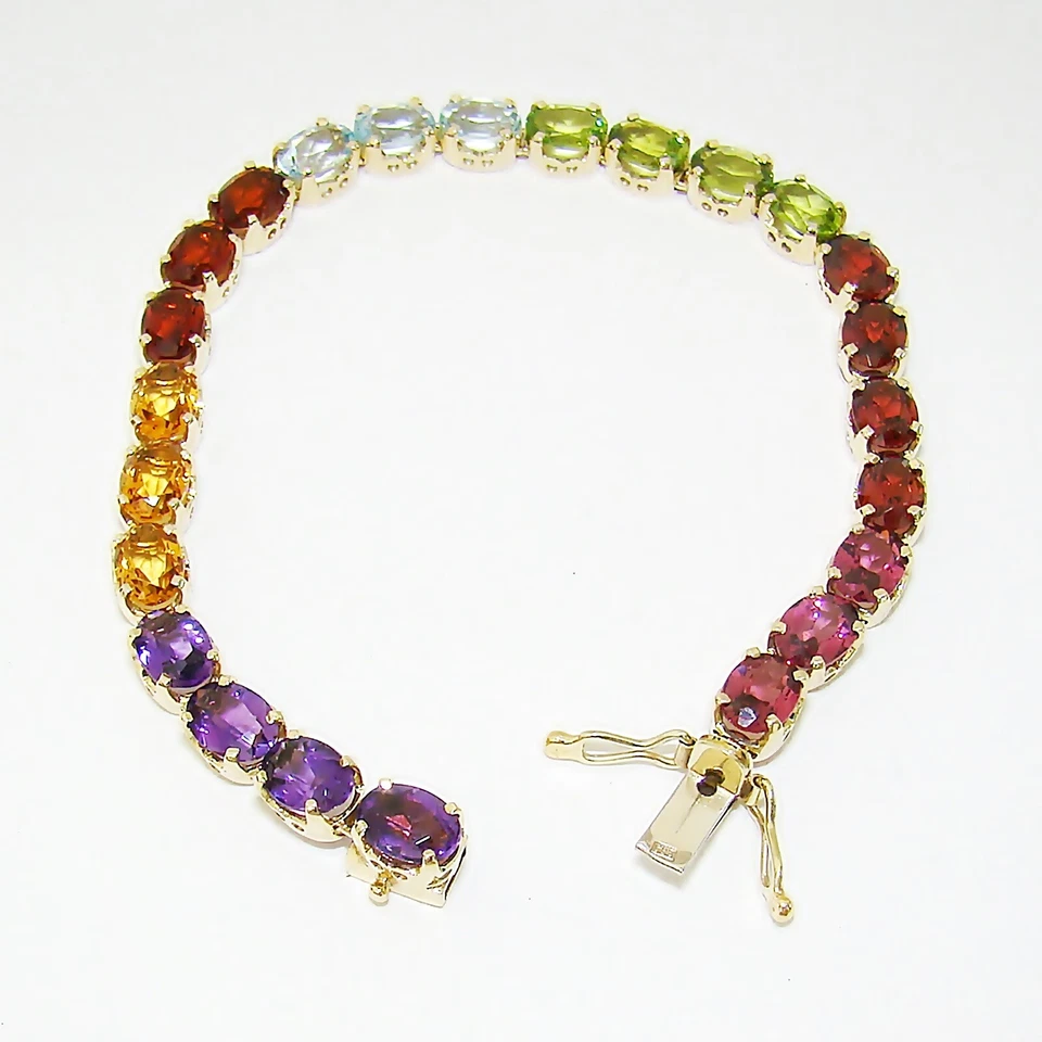 Armband Gold 585er Amethyst Aquamarin Peridot Granat Citrin Spessartin Almandin - Bild 3 von 4
