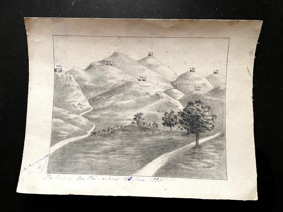 INDOCHINE - 4 DESSINS ORIGINAUX CAMPAGNE FRANÇAISE 1885 - LANG SON - TONKIN - Photo 4/4