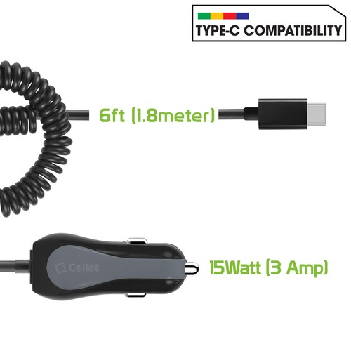 High Powered 3 Amp / 15 Watt Type-C USB Car Charger w/ USB Port for LG V20 - Picture 5 of 11