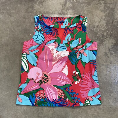 Talbots Rsvp Top Womens 8P Tropical Floral Shell Vibrant Multicolor