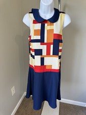 Modcloth Blue Orange Yellow Red Geometric Sleeveless Sheath Tank Dress XS