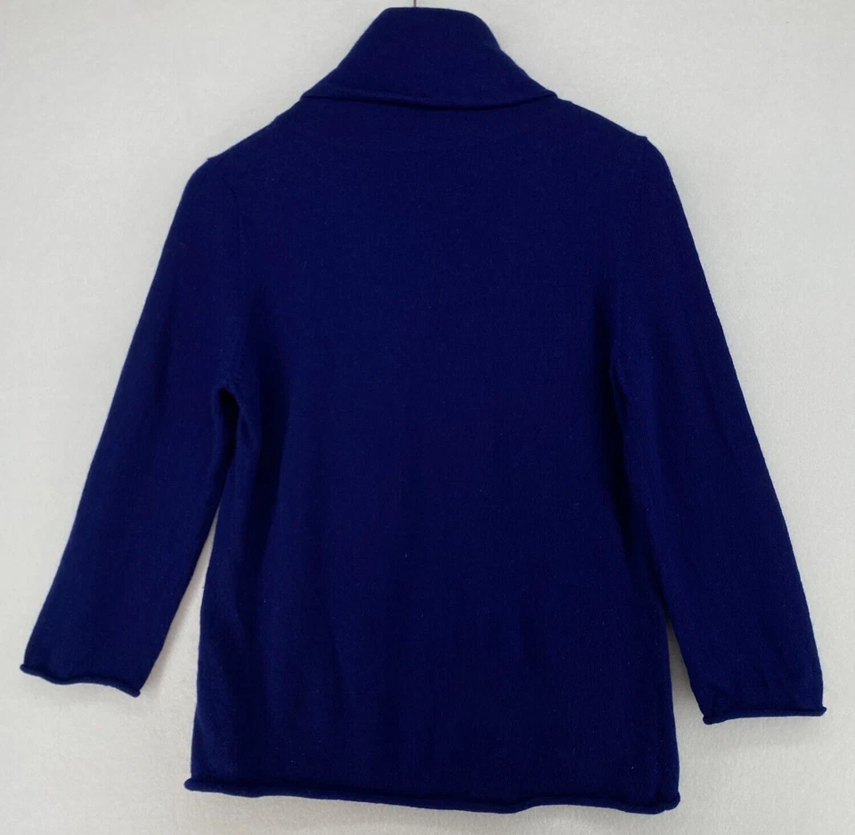 Suéter TWEEDS L Lana Merino Fruncido Cuello Alto Manga 3/4 Pullover Azul Foto 3 de 4