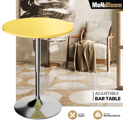 Yellow Adjustable Height Pub Bar Cocktail Table Wooden 360 Swivel Round Tabeltop