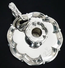 Large Sterling Silver Chamberstick with Snuffer, London 1841, Double Crested