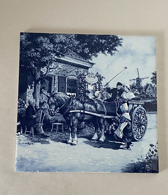 J. C. van Hunnik Ceramic Tile Hot Plate Trivet Holland Dutch Royal Moss Delft