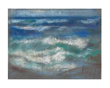 Original Pastel Painting Ocean Waves Seascape Plein Air Card Coastal California