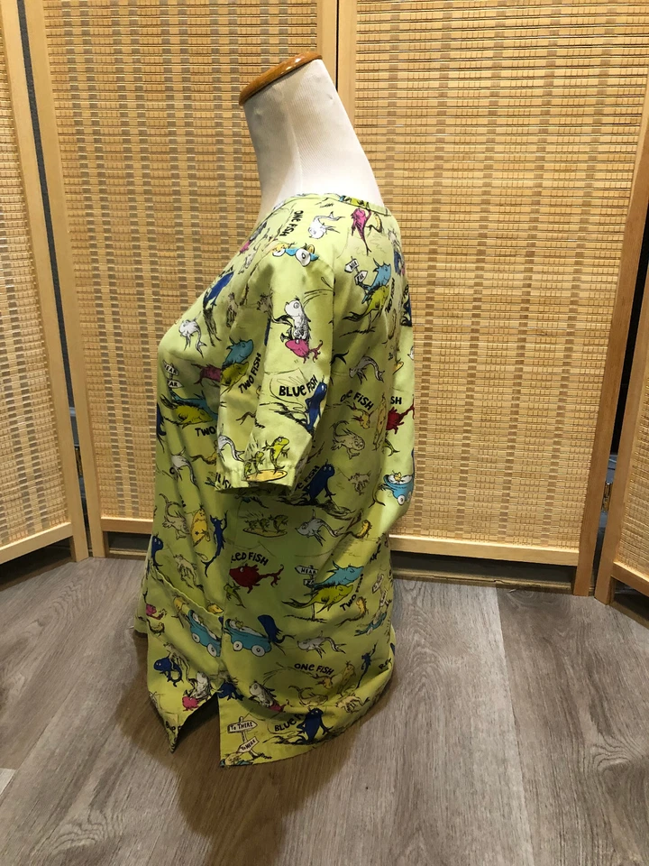Scrubs Scrub Top Cartoon Dr.Seuss One fish two fish Red fish blue fish Small S - Image 2 of 4