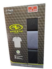 Athletic Works Mens Ultra Lite Mesh Crew T-Shirt, 3 Pack M  38-40 Blk  Grey