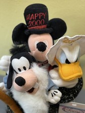 Bean Bag Plush Set Mickey Donald  Pluto Hat Vintage Walt Disney 2000 Millennium