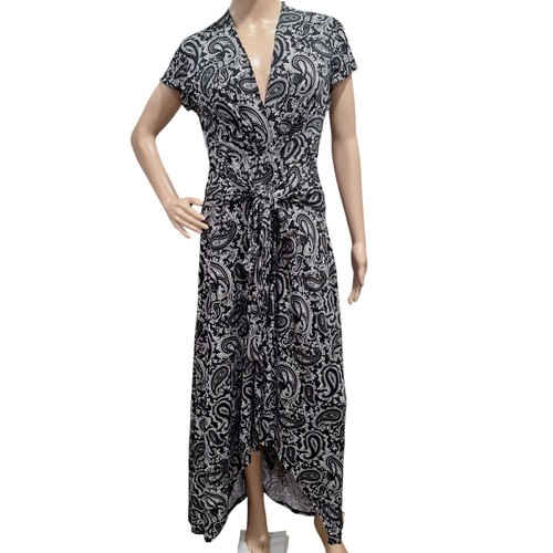 MICHAEL KORS Paisley Print Maxi Dress Short Sleeve Black/White Size S