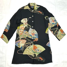 CITRON Santa Monica Womens sz S Black Silk ORIENTAL MANDARIN Collar Tunic Blouse