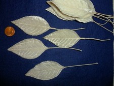 Vintage Off White Velvet Rose Leaves - 12 leaves